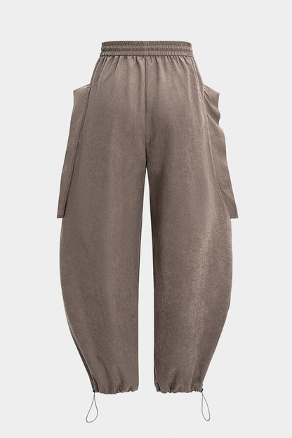 Shirred Waistband Drawstring Barrel Trousers - MISMIMCWBT2508290004-BROWN-XS