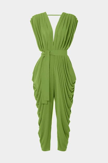 Sleeveless V - neck Jumpsuit - MISMIMCWUJ2503100014-GREEN-XS