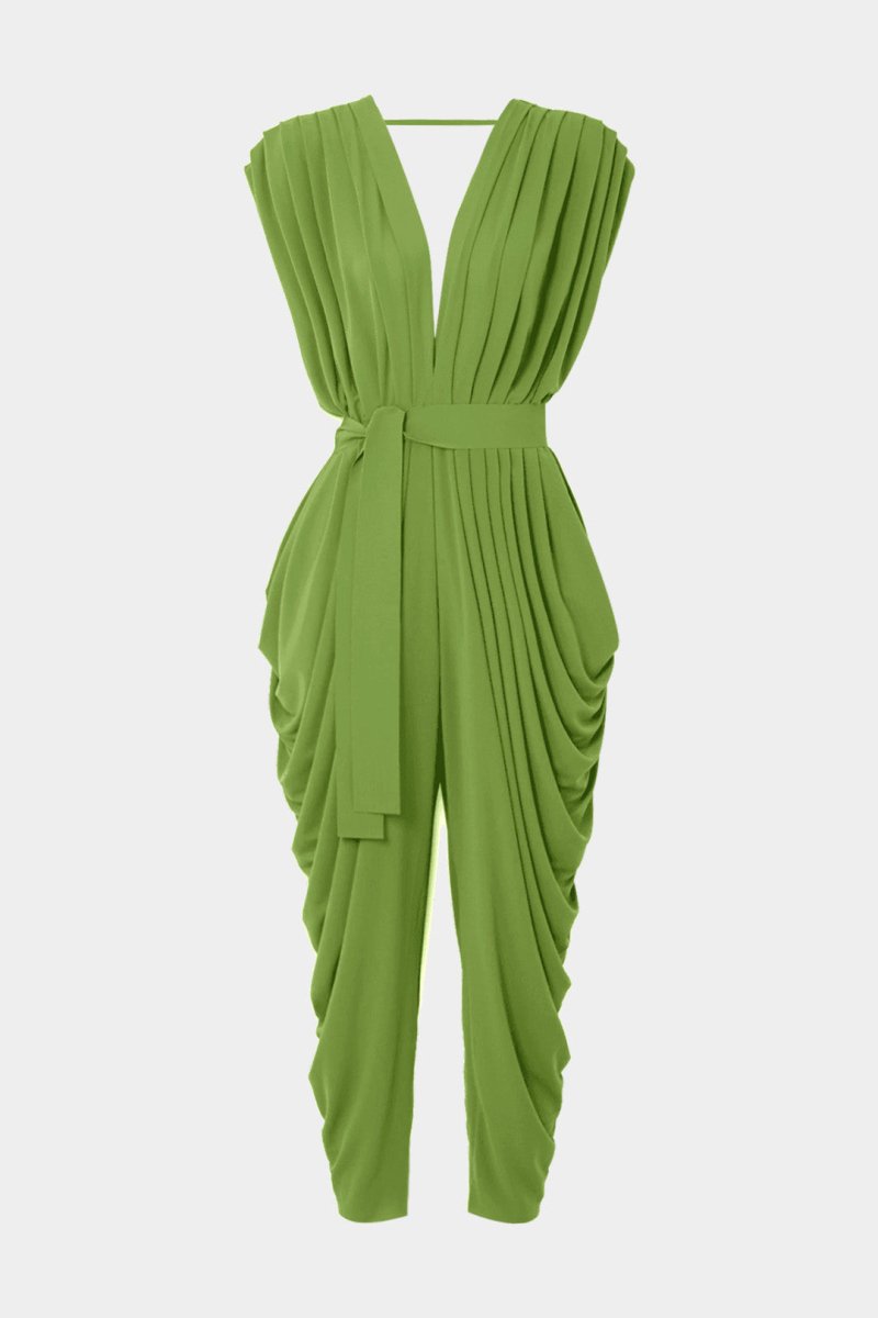 Sleeveless V - neck Jumpsuit - MISMIMCWUJ2503100014-GREEN-XS