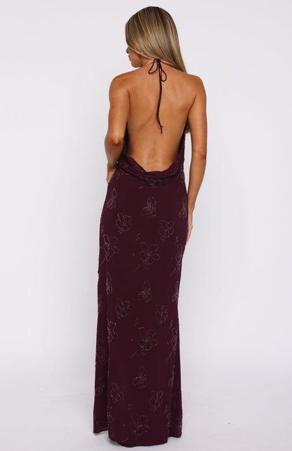 Slow Dancer Beaded Maxi Dress Deep Plum - MISMIWFLOD434-1-XXS