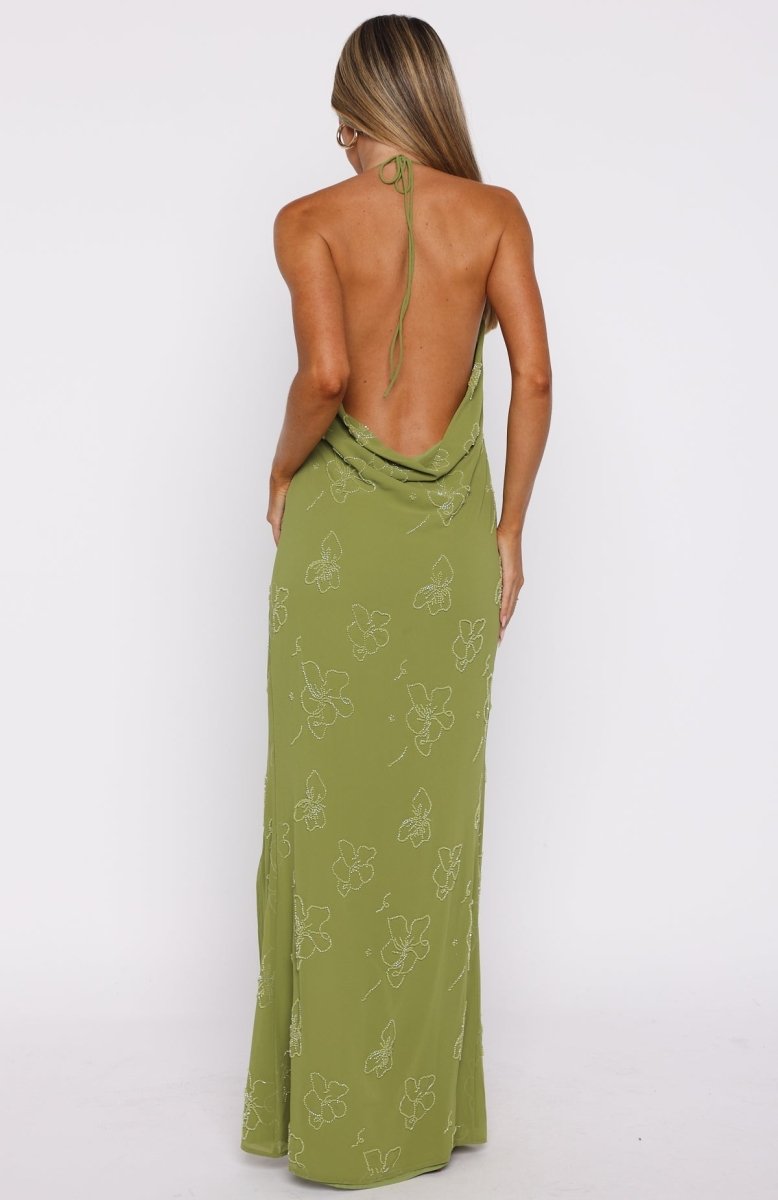 Slow Dancer Beaded Maxi Dress Green Tea - MISMIWFLOD434-2-XXS