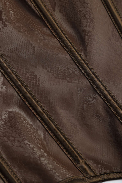 Snake Skin Faux Leather Tie - Up Corset Cami Top - MISMIMCWTT2411250080-BROWN-S