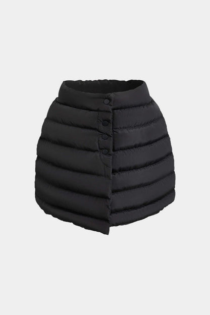 Solid Button Up Puffer Mini Skirt - MISMIMCWBK2309050036-BLACK-XS