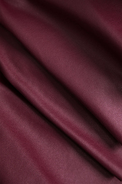 Solid Faux Leather Asymmetrical Layer Skirt - MISMIMCWBK2409200015-BURGUNDY-XS