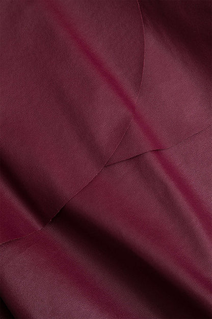 Solid Faux Leather Asymmetrical Layer Skirt - MISMIMCWBK2409200015-BURGUNDY-XS
