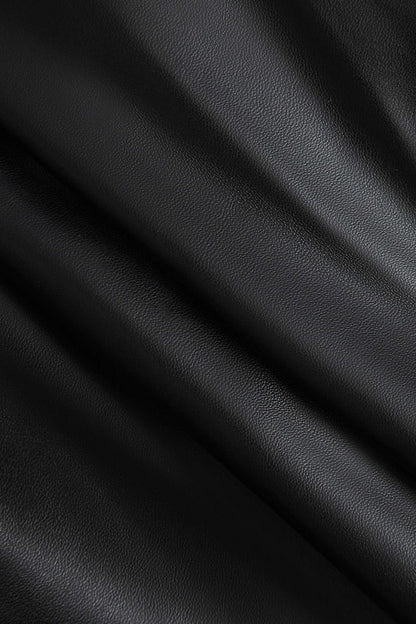 Solid Faux Leather Ruched Skirt - MISMIMCWBK2409090047-BLACK-XXS