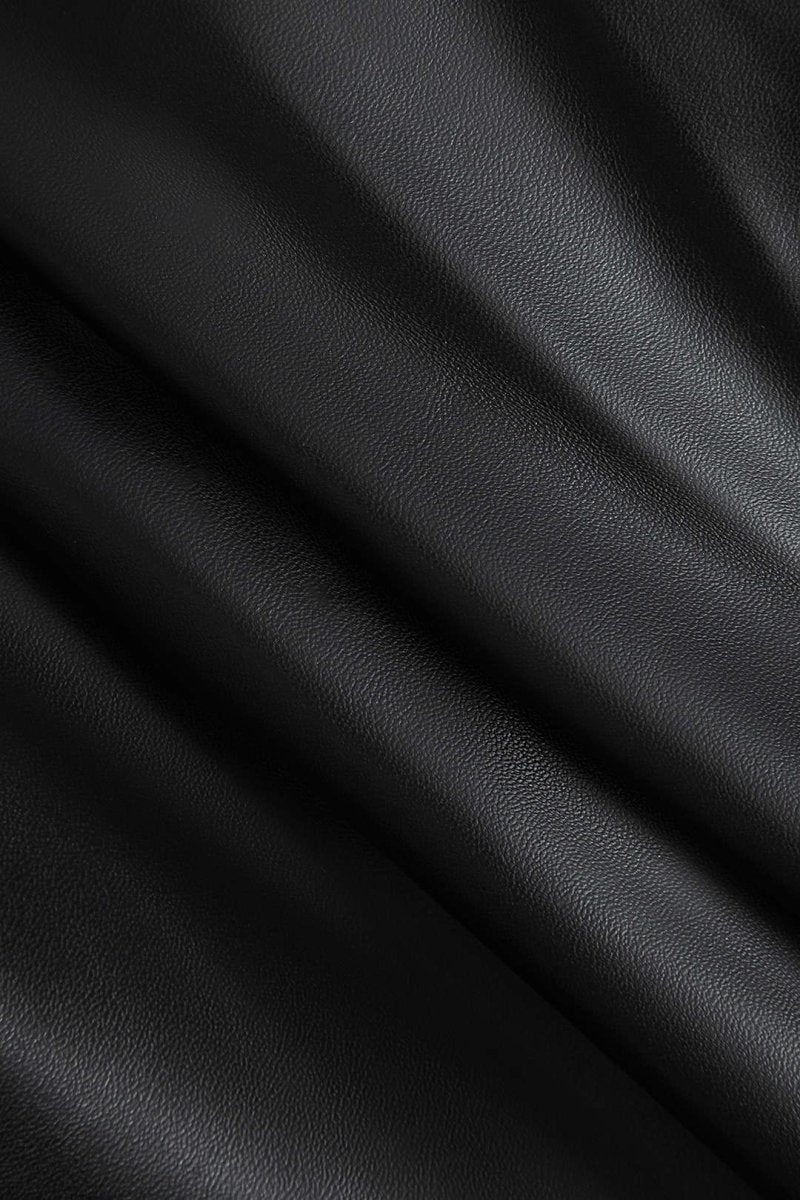 Solid Faux Leather Ruched Skirt - MISMIMCWBK2409090047-BLACK-XXS