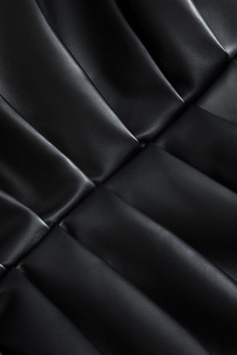 Solid Faux Leather Ruched Skirt - MISMIMCWBK2409090047-BLACK-XXS