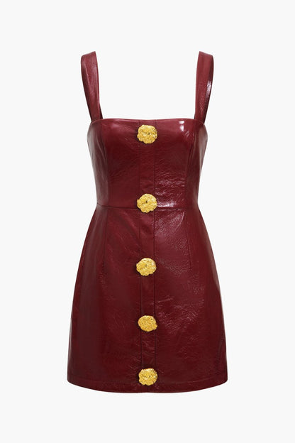 Solid Faux Leather Strap Mini Dress - MISMIMCWDC2408140027-BURGUNDY-XS
