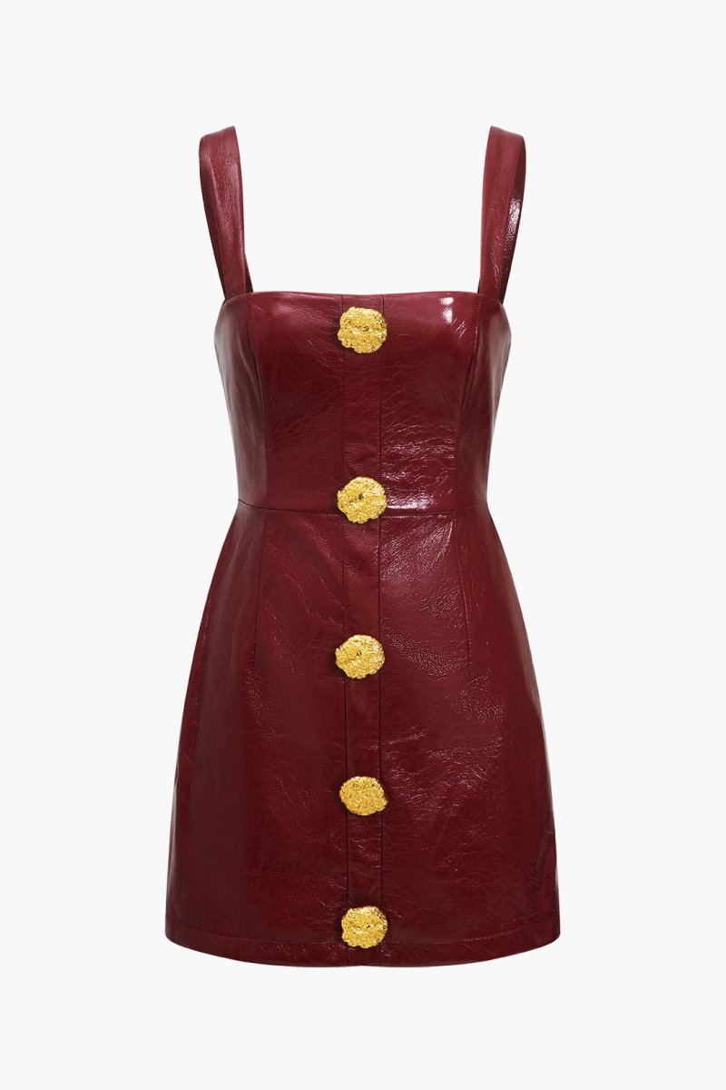 Solid Faux Leather Strap Mini Dress - MISMIMCWDC2408140027-BURGUNDY-XS