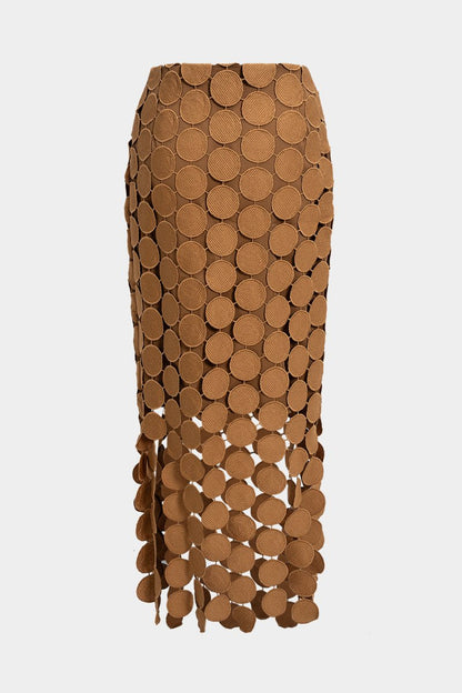 Solid Fringe Cut Out Skirt - MISMIMCWBK2509110073-CINNAMON-S