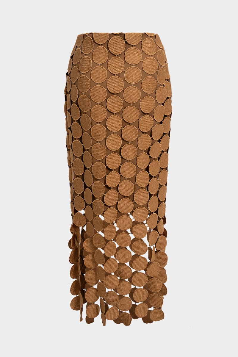 Solid Fringe Cut Out Skirt - MISMIMCWBK2509110073-CINNAMON-S