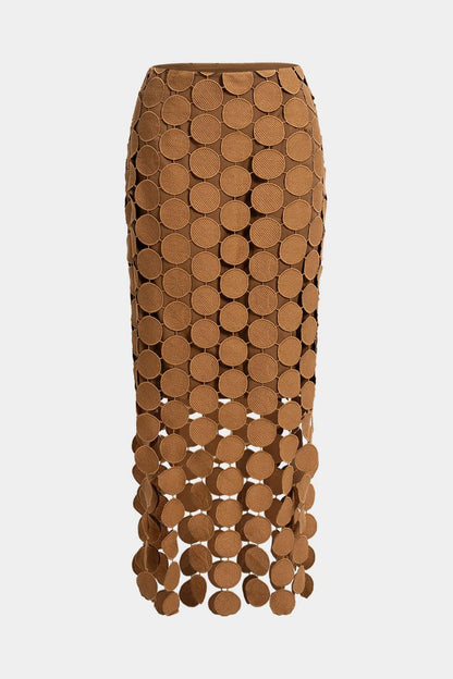 Solid Fringe Cut Out Skirt - MISMIMCWBK2509110073-CINNAMON-S