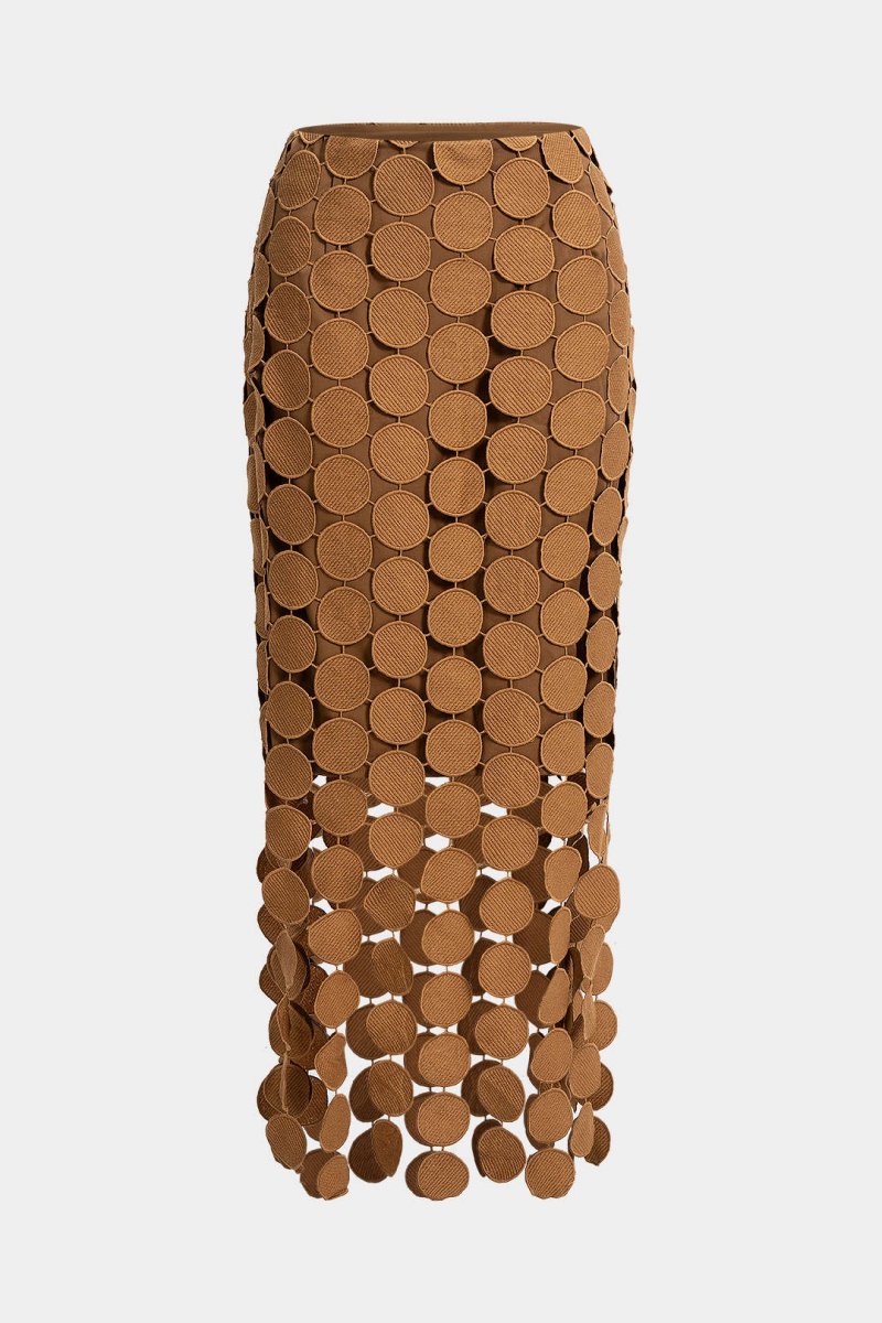 Solid Fringe Cut Out Skirt - MISMIMCWBK2509110073-CINNAMON-S