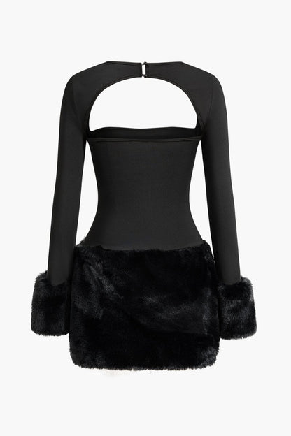 Solid Patchwork Mini Dress - MISMIMCWDC2410160090-BLACK-XS