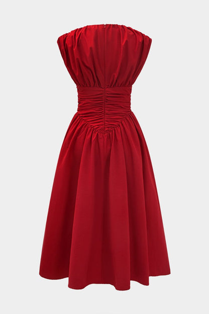 Solid Ruched Maxi Dress - MISMIMCWDB2409070010-RED-XS