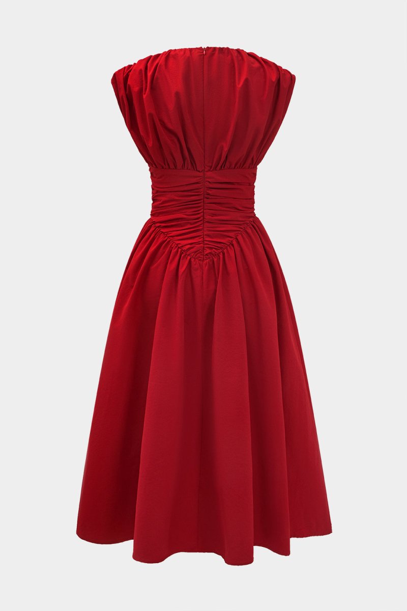 Solid Ruched Maxi Dress - MISMIMCWDB2409070010-RED-XS