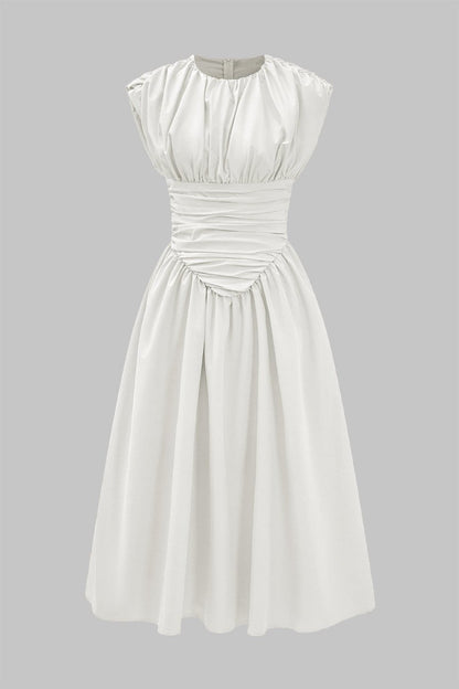 Solid Ruched Maxi Dress - MISMIMCWDB2409070010-WHITE-XS