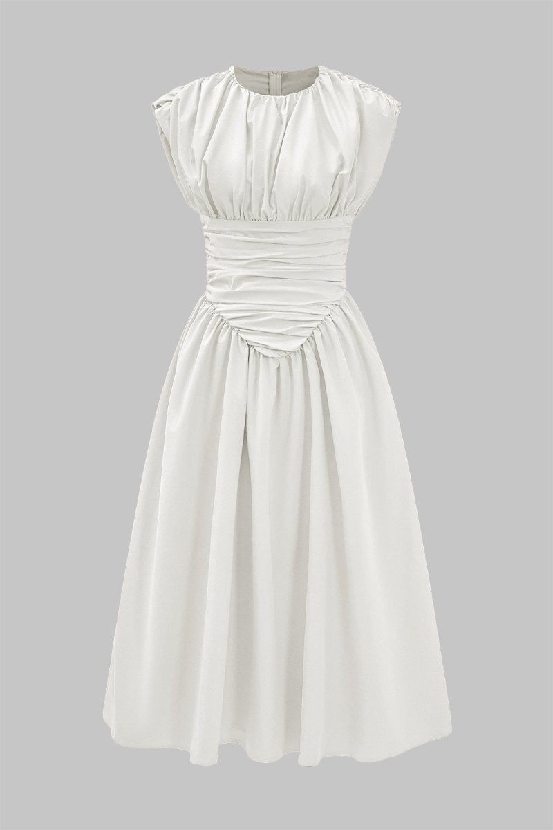 Solid Ruched Maxi Dress - MISMIMCWDB2409070010-WHITE-XS