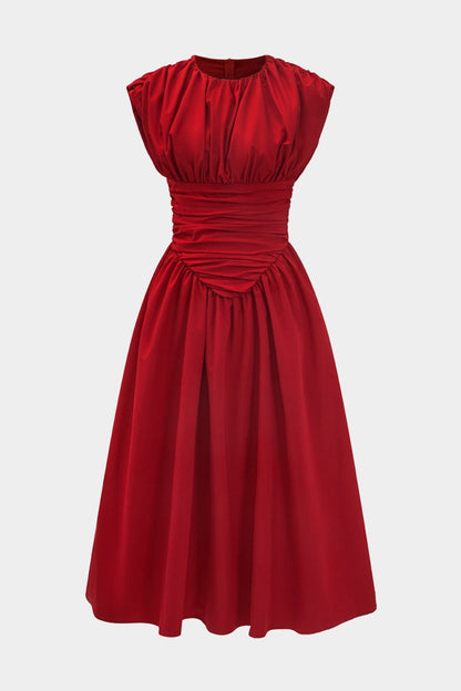 Solid Ruched Maxi Dress - MISMIMCWDB2409070010-RED-XS