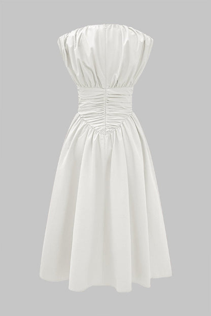 Solid Ruched Maxi Dress - MISMIMCWDB2409070010-WHITE-XS