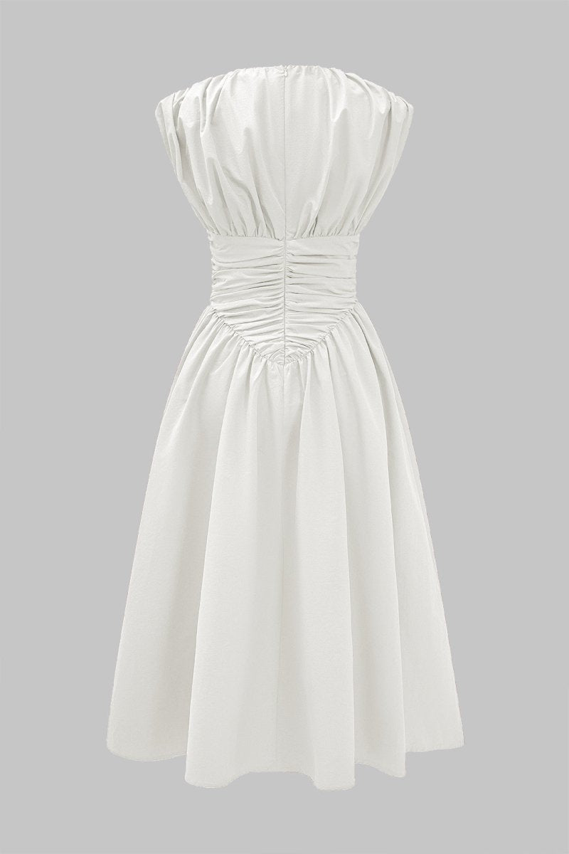 Solid Ruched Maxi Dress - MISMIMCWDB2409070010-WHITE-XS