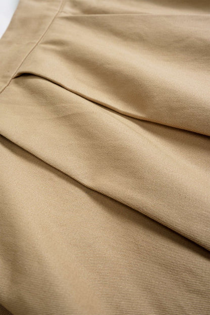 Solid Ruffle Hem Pleated Skirt - MISMIMCWBK2508010040-KHAKI-XS