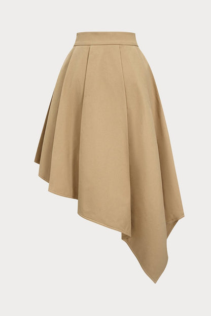 Solid Ruffle Hem Pleated Skirt - MISMIMCWBK2508010040-KHAKI-XS