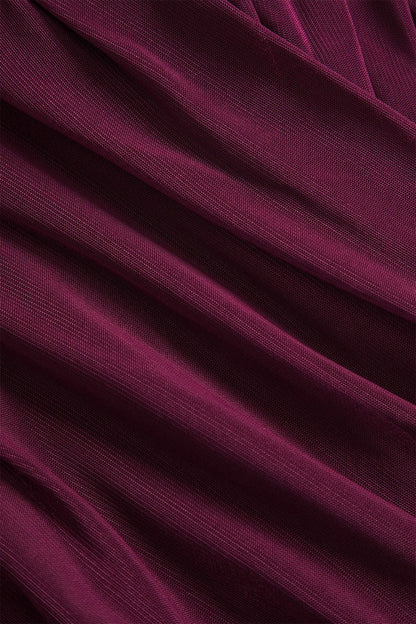 Solid Sheer Mesh Ruched Long - Sleeve Top - MISMIMCWTL2409230093-BURGUNDY-XS