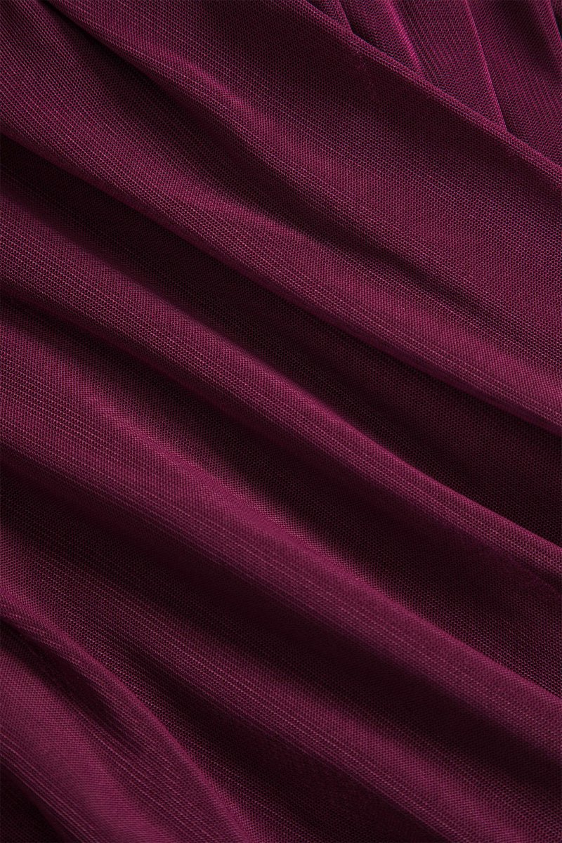 Solid Sheer Mesh Ruched Long - Sleeve Top - MISMIMCWTL2409230093-BURGUNDY-XS