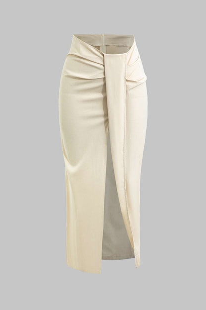 Solid Twist Knot Irregular Skirt - MISMIMCWBK2405100042-BEIGE-XS