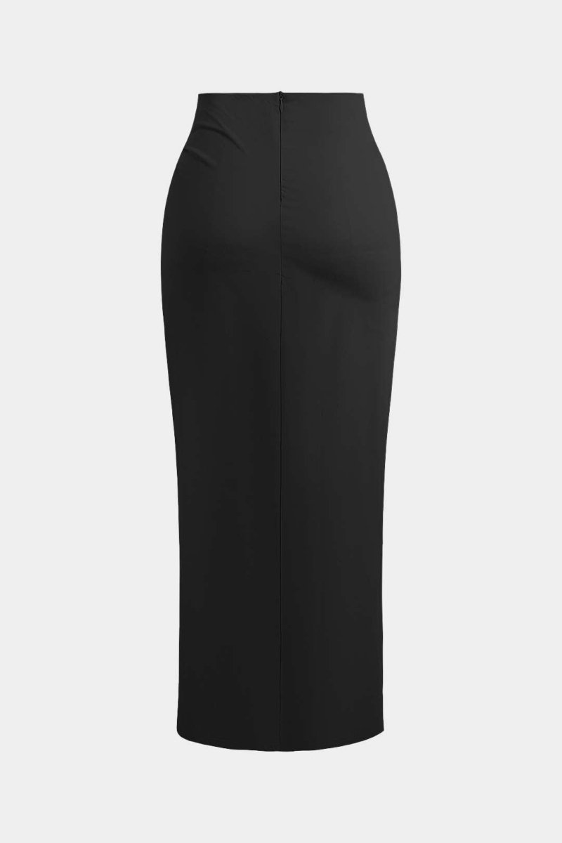 Solid Twist Knot Irregular Skirt - MISMIMCWBK2405100042-BLACK-XS