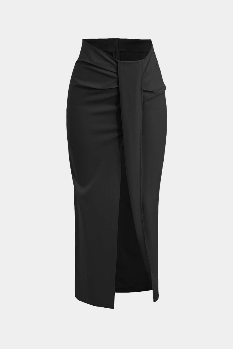 Solid Twist Knot Irregular Skirt - MISMIMCWBK2405100042-BLACK-XS