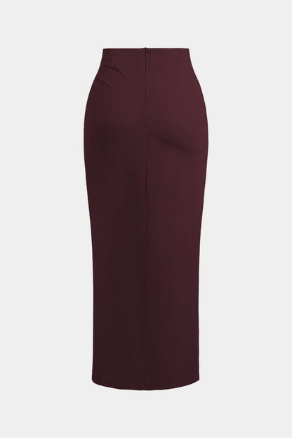 Solid Twist Knot Irregular Skirt - MISMIMCWBK2405100042-BURGUNDY-XS
