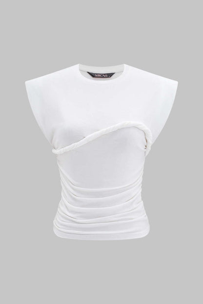 Solid Twist Round Neck T-Shirt - MISMIMCWTS2502140014-WHITE-XXS