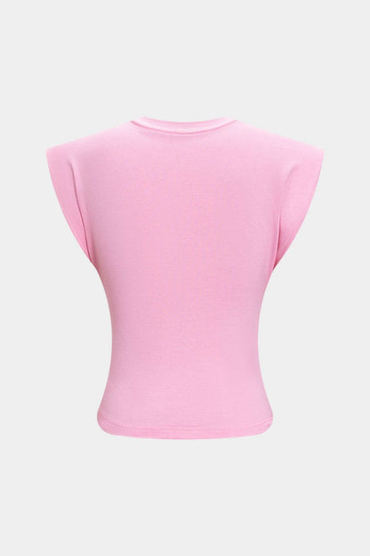 Solid Twist Round Neck T-Shirt - MISMIMCWTS2502140014-PINK-XXS