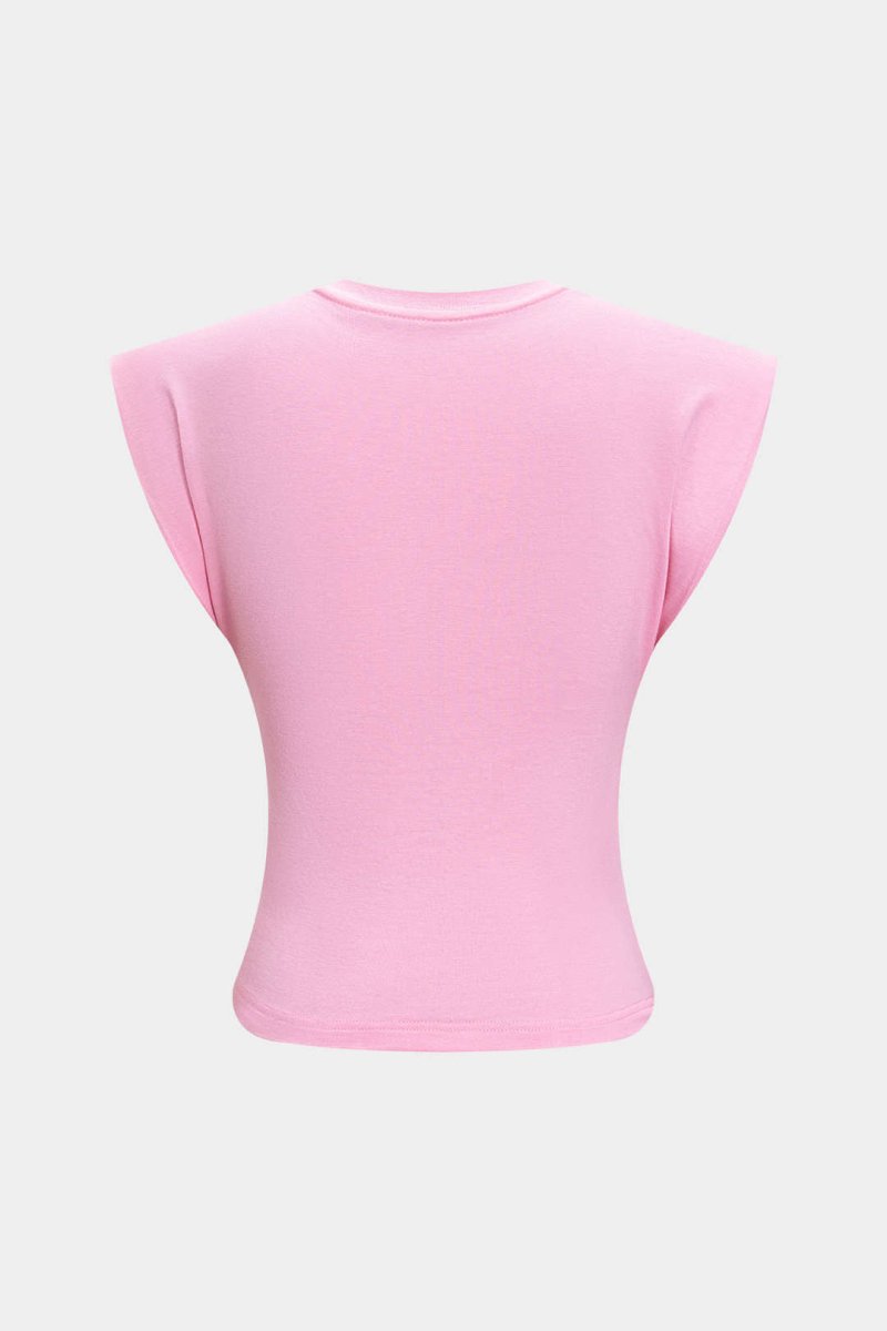 Solid Twist Round Neck T-Shirt - MISMIMCWTS2502140014-PINK-XXS
