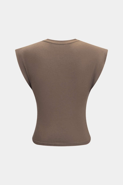 Solid Twist Round Neck T-Shirt - MISMIMCWTS2502140014-MOCHA-XS