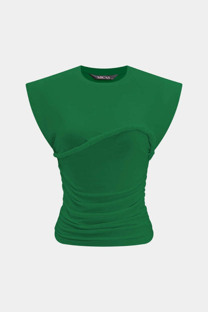 Solid Twist Round Neck T-Shirt - MISMIMCWTS2502140014-GREEN-XXS