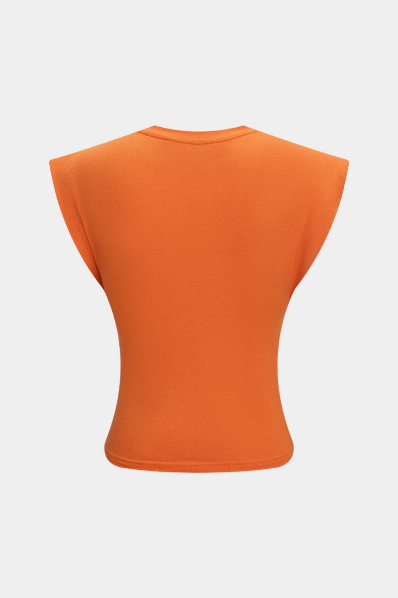 Solid Twist Round Neck T-Shirt - MISMIMCWTS2502140014-ORANGE-XXS