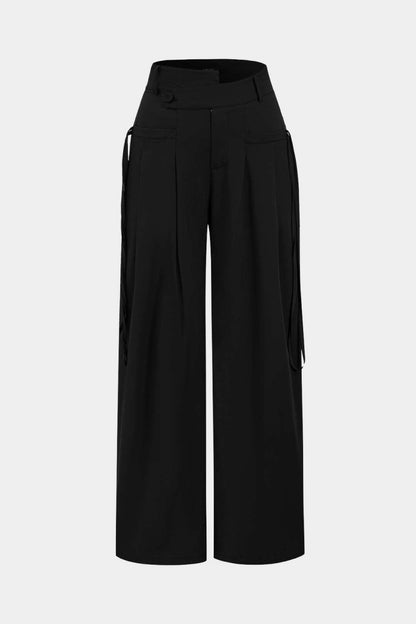 Solid Wide Leg Pocket Trousers - MISMIMCWBT2409100019-BLACK-XS