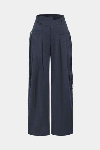 Solid Wide Leg Pocket Trousers - MISMIMCWBT2409100019-DARK GRAY-XS