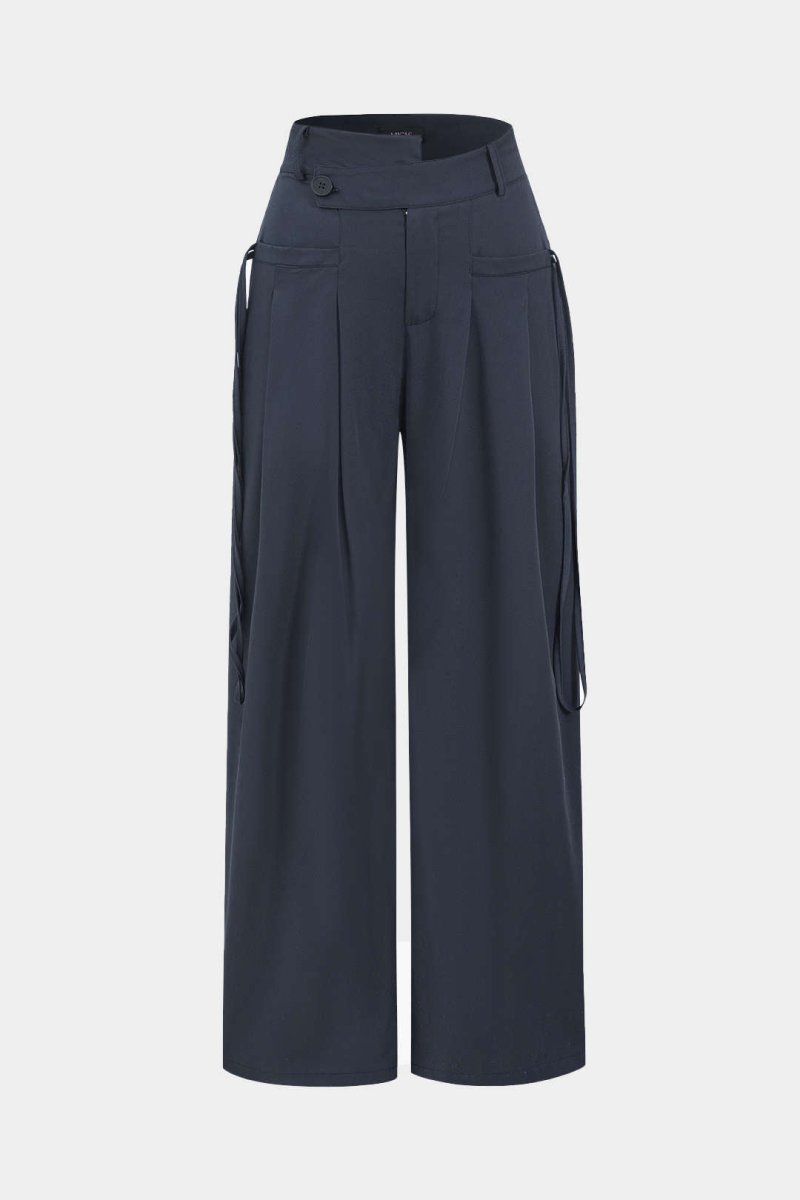 Solid Wide Leg Pocket Trousers - MISMIMCWBT2409100019-DARK GRAY-XS
