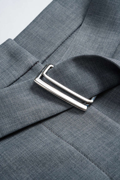 Solid Wide Leg Shorts - MISMIMCWBS2509300016-GRAY MELANGE-XS