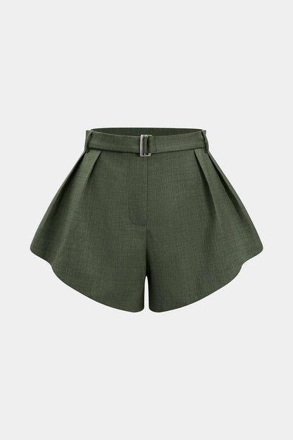 Solid Wide Leg Shorts - MISMIMCWBS2509300016-OLIVE-XS