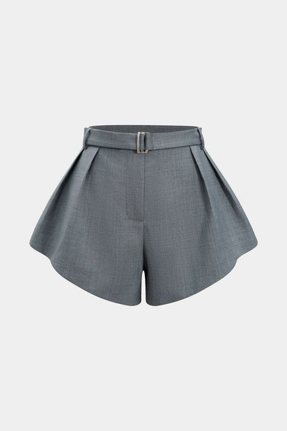 Solid Wide Leg Shorts - MISMIMCWBS2509300016-GRAY MELANGE-XS