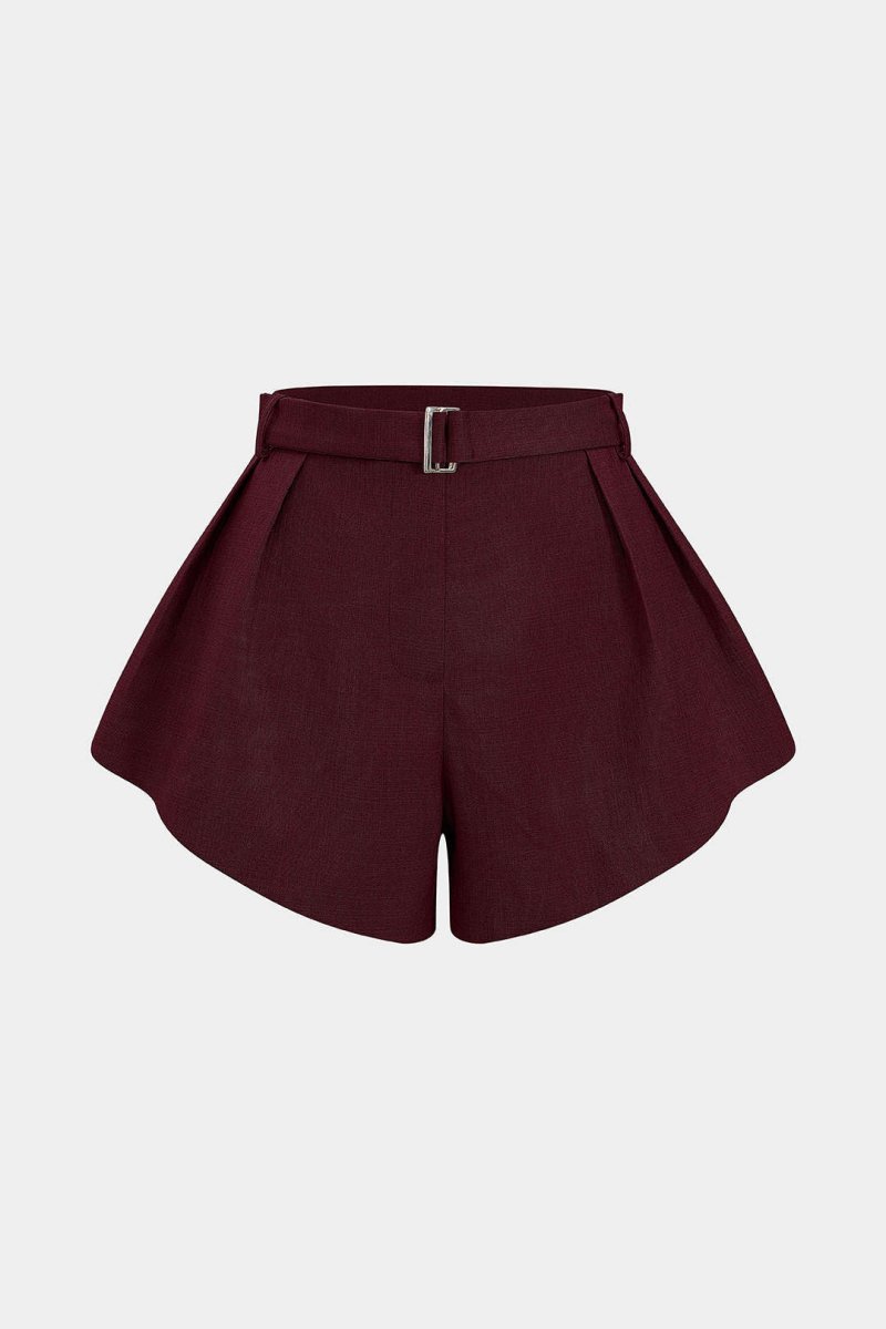 Solid Wide Leg Shorts - MISMIMCWBS2509300016-BURGUNDY-XS