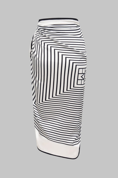 Stripes Print Satin Tie - Up Skirt - MISMIMCWBK2505300067-WHITE-XS