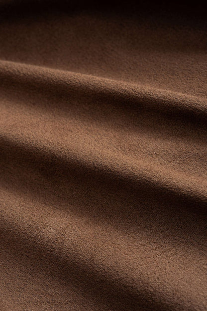 Suede Patchwork Notched Lapel Long - Sleeve Top - MISMIMCWOJ2509190040-BROWN-XS