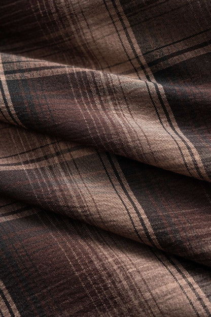 Suede Patchwork Plaid Print High Waist Skirt - MISMIMCWBK2509190038-BROWN-XS